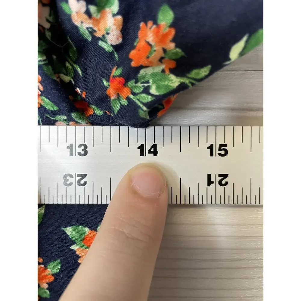 Old Navy Shirt Womens XS Navy Floral SS‎ Vee Trapeze Smocked Puff Sleeve